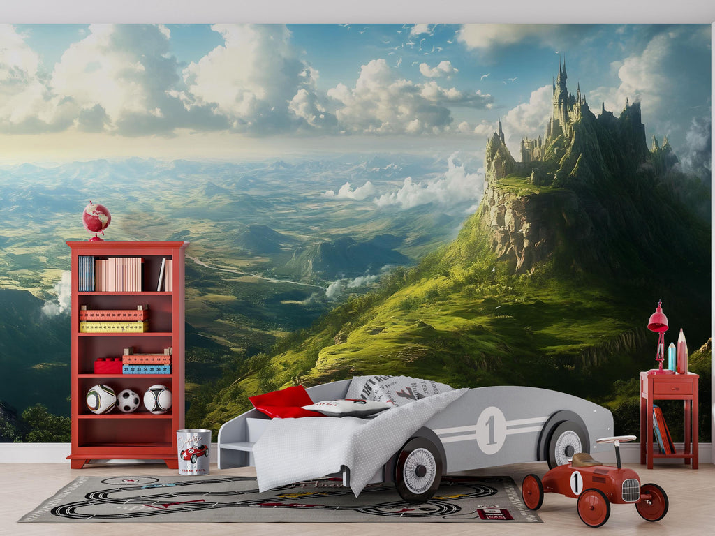 Fantasy Castle Wallpaper Mural | 3D Scenic Wall Decor for Kids Bedroom or Living Room | Magical Landscape Wall Art for Stylish Wall