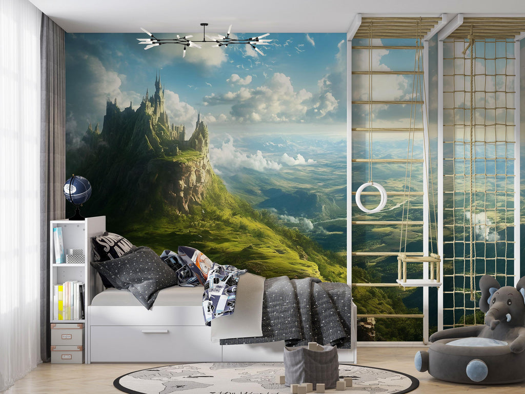 Fantasy Castle Wallpaper Mural | 3D Scenic Wall Decor for Kids Bedroom or Living Room | Magical Landscape Wall Art for Stylish Wall