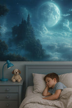 Load image into Gallery viewer, Moonlit Fantasy Castle Wallpaper – 3D Wall Mural For Kids Room, Boys Bedroom Decor, Magical Night Sky Wall Art, Dreamy Nursery Wallpaper