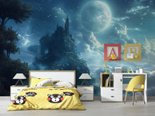 Load image into Gallery viewer, Moonlit Fantasy Castle Wallpaper – 3D Wall Mural For Kids Room, Boys Bedroom Decor, Magical Night Sky Wall Art, Dreamy Nursery Wallpaper