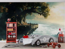 Load image into Gallery viewer, Fantasy Cliff Castle 3D Wallpaper Mural | Magical Tree Over Clouds Wall Art | Boys Girls Bedroom Decor | Enchanted Scenic Wall Covering