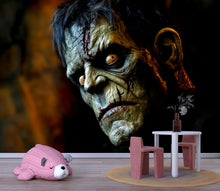 Load image into Gallery viewer, Frankenstein Monster Wallpaper – 3D Halloween Wall Mural with Scary Face Close-Up – Creepy Gothic Bedroom or Horror Decor for Haunted House