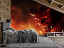 Load image into Gallery viewer, Demon Face 3D Wallpaper – Fiery Hell Wall Mural with Scary Monster for Game Room, Halloween Decor, Gothic Bedroom or Horror Gift – Epic Dark