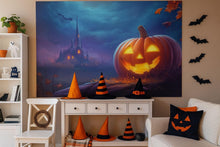 Load image into Gallery viewer, Giant Pumpkin &amp; Haunted Castle Halloween Wallpaper – 3D Spooky Jack-O’-Lantern Wall Mural for Bedroom or Living Room – Stylish Holiday Decor