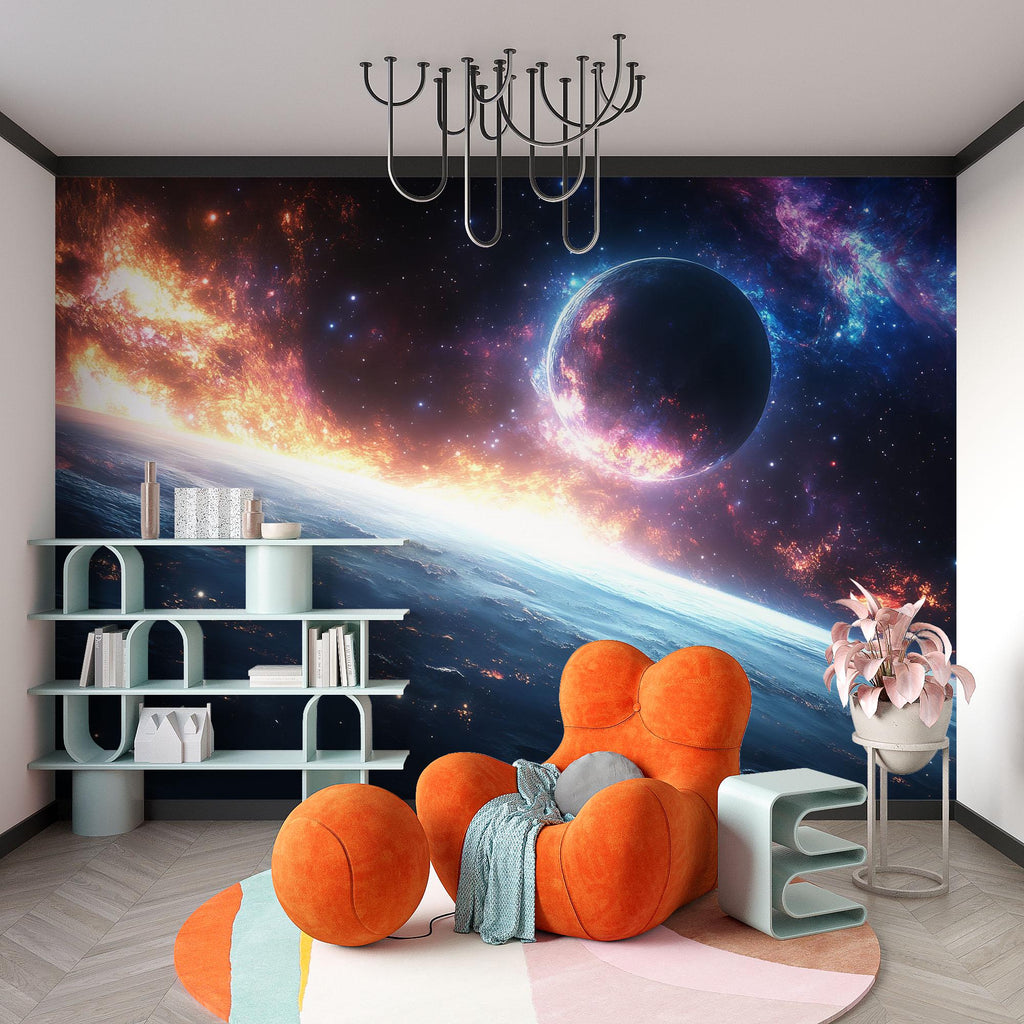 3D Galaxy Planet Wallpaper For Bedroom Or Living Room | Cosmic Wall Mural Space Decor | Modern Bold Kids Room Wall Art | Stylish Gift