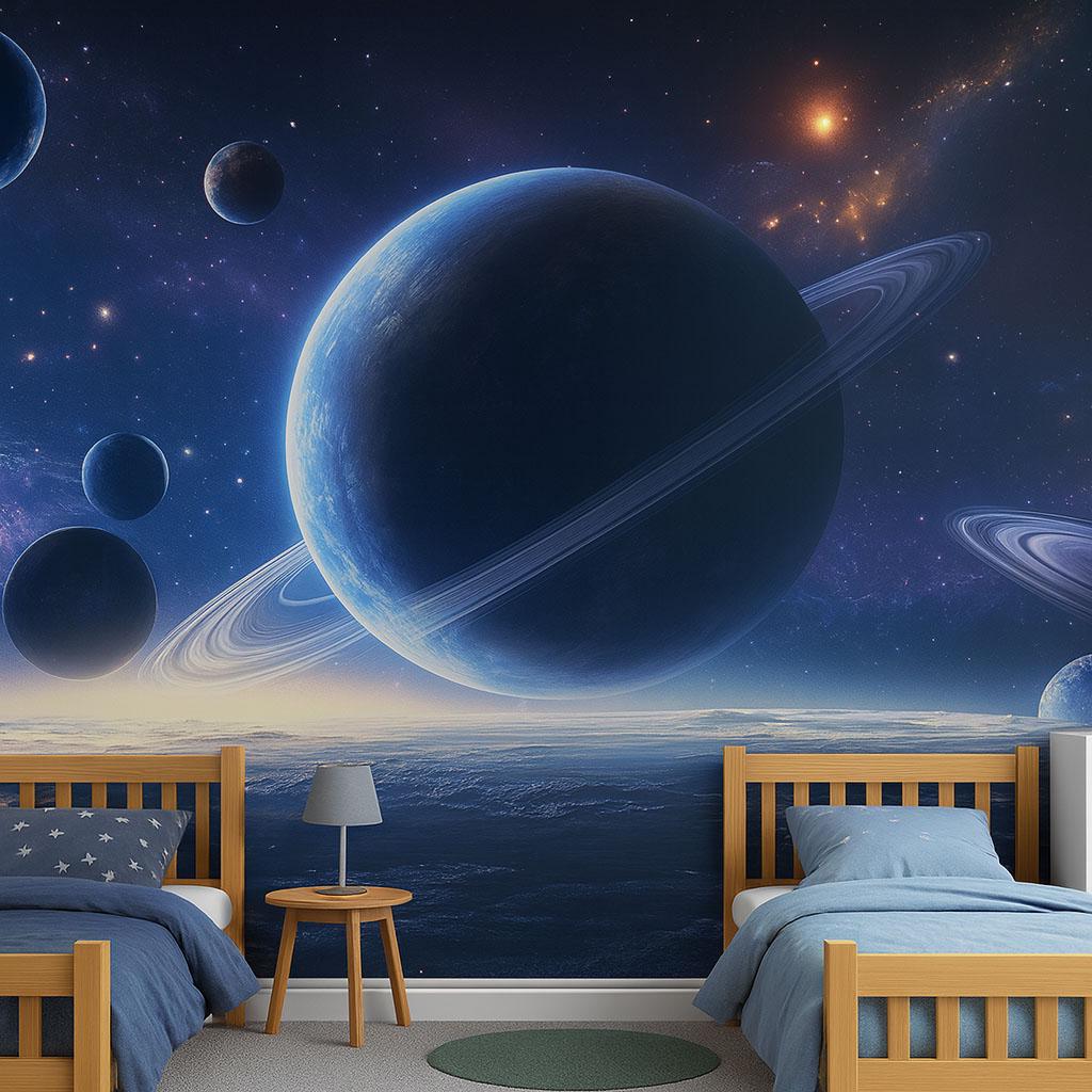 3D Space Planets Wallpaper For Bedroom Living Room Kids Room | Modern Galaxy Wall Mural Bold Stylish Wall Decor | Outer Space Astronomy Gift
