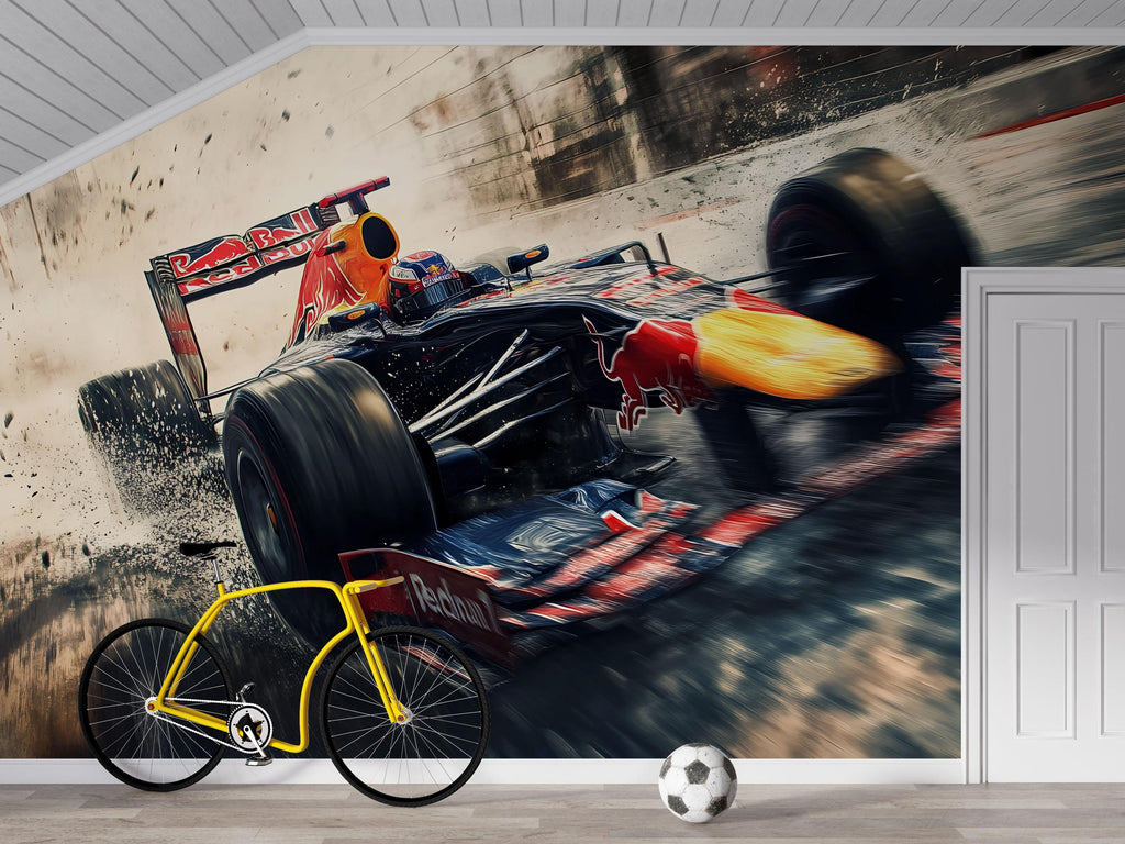Formula 1 Racing Car 3D Wallpaper For Bedroom Living Room Boys Room Sports Wall Decor Modern Bold Wall Mural Motorsport Car Lover Gift