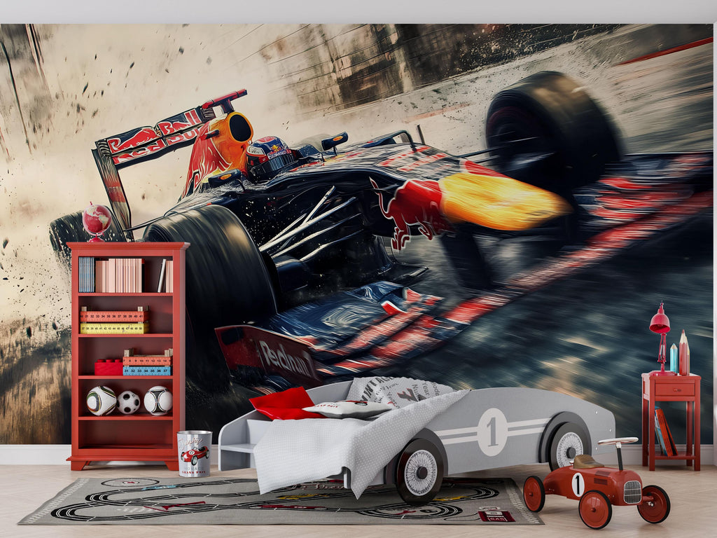 Formula 1 Racing Car 3D Wallpaper For Bedroom Living Room Boys Room Sports Wall Decor Modern Bold Wall Mural Motorsport Car Lover Gift