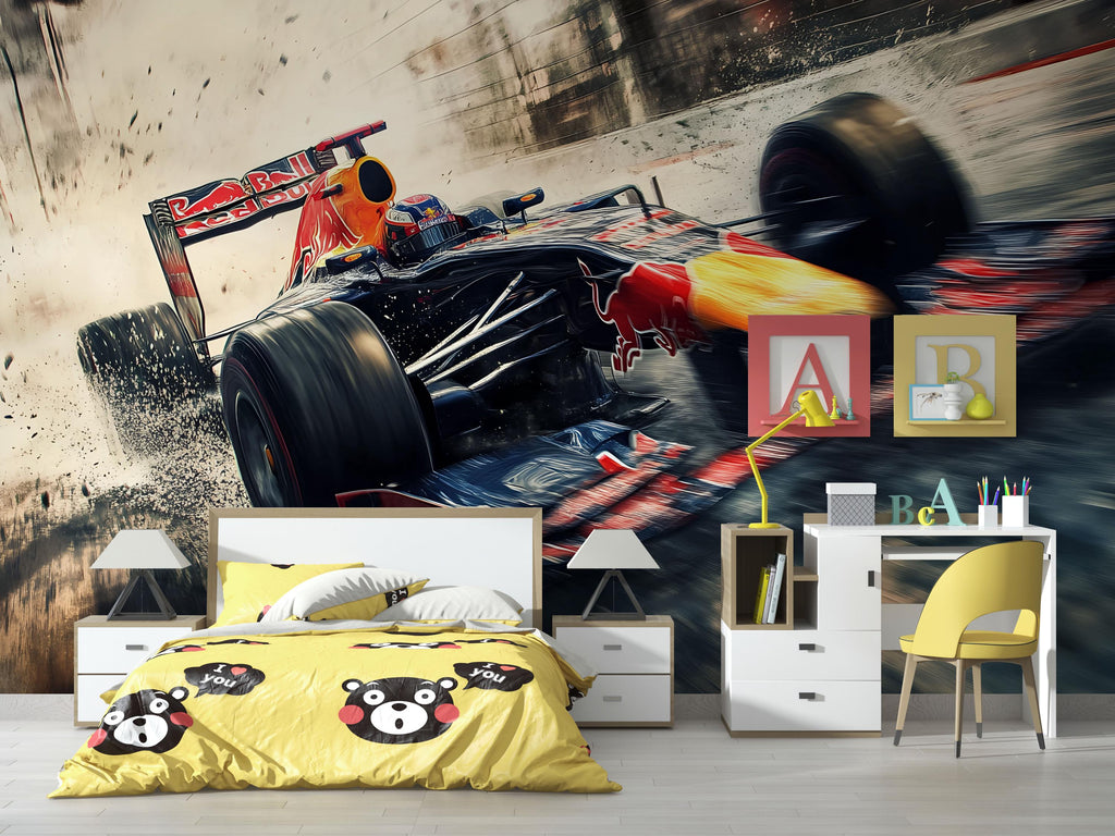 Formula 1 Racing Car 3D Wallpaper For Bedroom Living Room Boys Room Sports Wall Decor Modern Bold Wall Mural Motorsport Car Lover Gift
