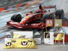 Load image into Gallery viewer, Formula 1 Racing Car 3D Wallpaper Mural | Boys Room Wall Decor | Modern Bold Sports Car Wall Art | Kids Bedroom Gift | Stylish Racing Wall