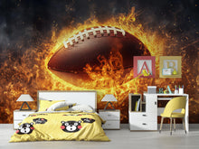 Load image into Gallery viewer, Flaming Football 3D Wallpaper Sports Wall Mural | Modern Bold Wall Decor for Game Room, Boys Bedroom, Teen Room, Sports Fan Gift, Stylish