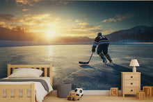 Load image into Gallery viewer, Ice Hockey Wall Mural Wallpaper | 3D Sports Room Decor | Boys Bedroom Hockey Rink Wall Art | Modern Bold Wallpaper Gift for Hockey Fans