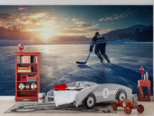 Load image into Gallery viewer, Ice Hockey Wall Mural Wallpaper | 3D Sports Room Decor | Boys Bedroom Hockey Rink Wall Art | Modern Bold Wallpaper Gift for Hockey Fans