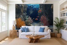 Load image into Gallery viewer, 3D Coral Reef Cave Wallpaper For Beach House Bedroom | Underwater Ocean Fish Mural | Tropical Nautical Wall Art | Stylish Coastal Decor