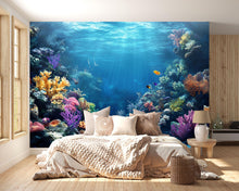 Load image into Gallery viewer, 3D Coral Reef Ocean Path Wallpaper | Underwater Sea Mural For Beach House | Coastal Tropical Wall Art For Living Room | Nautical Decor