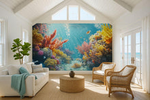 Load image into Gallery viewer, 3D Colorful Coral Reef Ocean Wallpaper | Underwater Wall Mural For Beach House Decor | Vibrant Coastal Nautical Room Wall Art