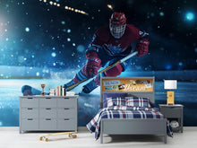 Load image into Gallery viewer, Hockey Player 3D Wallpaper Mural | Modern Sports Wall Decor for Bedroom, Kids Room, Game Room | Bold Ice Hockey Wall Art Gift for Athletes