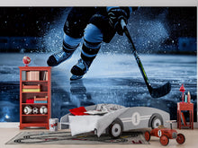 Load image into Gallery viewer, Hockey Wall Mural 3D Wallpaper | Ice Hockey Player Wall Art | Boys Room Sports Decor | Modern Bold Wall Decoration | Gift For Athletes