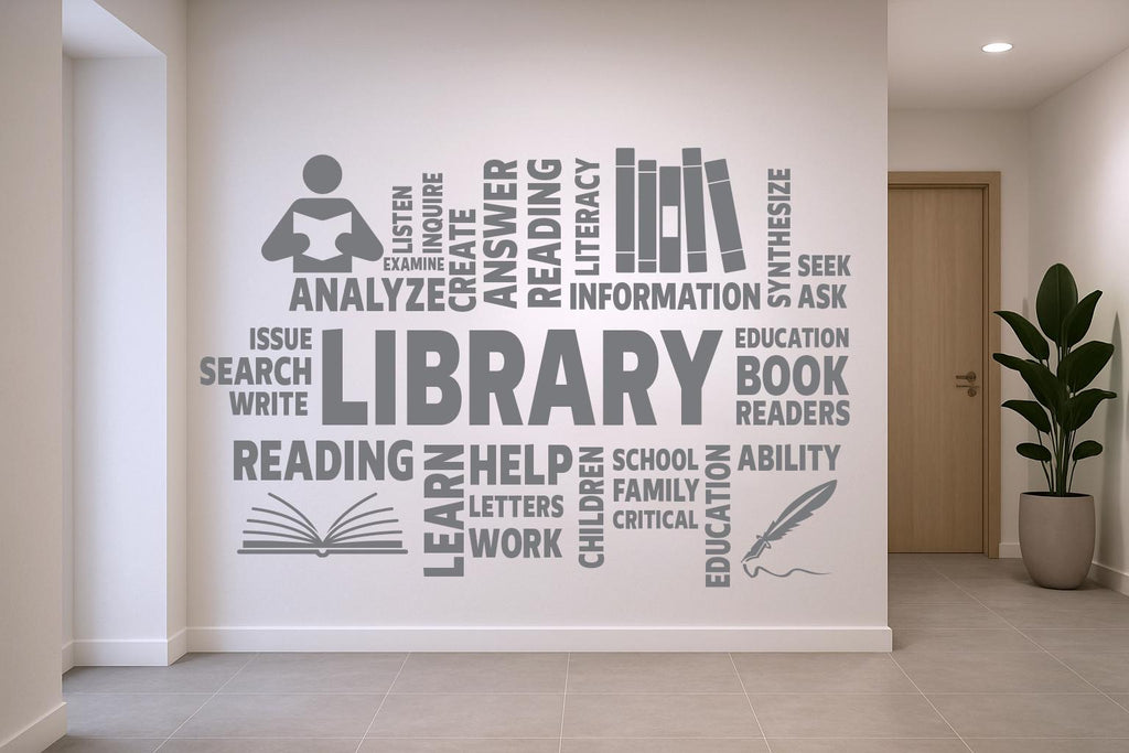 Library vinyl wall art decals, School wall decor, library wall decal, education decals, reading room, nurseries, kids gifts decal 823RS