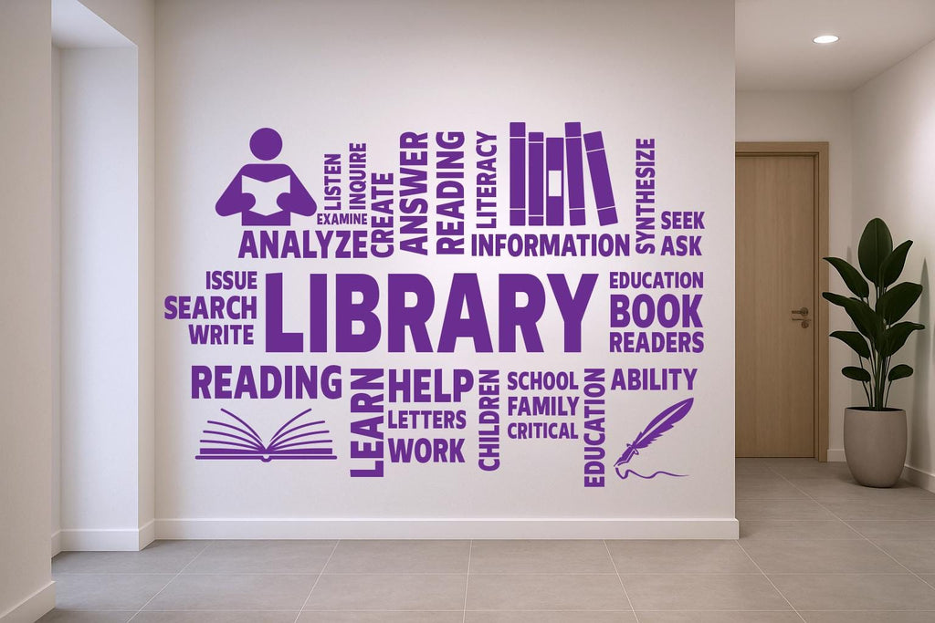 Library vinyl wall art decals, School wall decor, library wall decal, education decals, reading room, nurseries, kids gifts decal 823RS
