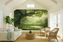 Load image into Gallery viewer, 3D Enchanted Tree Forest Wallpaper | Lush Green Meadow Landscape Mural For Nature Inspired Decor | Serene Peaceful Room Wall Art
