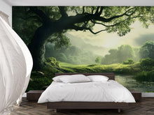 Load image into Gallery viewer, 3D Enchanted Tree Forest Wallpaper | Lush Green Meadow Landscape Mural For Nature Inspired Decor | Serene Peaceful Room Wall Art