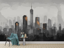 Load image into Gallery viewer, City Skyline Minimalist Wallpaper – Modern Watercolor Mural for Office or Loft Decor, Neutral Urban Landscape Print 827RS