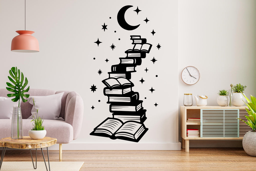 Books wall decals Stars wall art decals School wall decor, library decal, education decals, reading room, nurseries, kids gifts decal 830RS