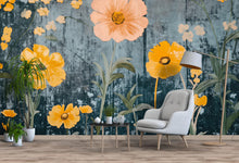 Load image into Gallery viewer, Bold Yellow Floral Wallpaper | 3D Wildflower Botanical Mural | Cottagecore Wall Art For Beach House, Rustic Room Or Gift | Modern Vintage
