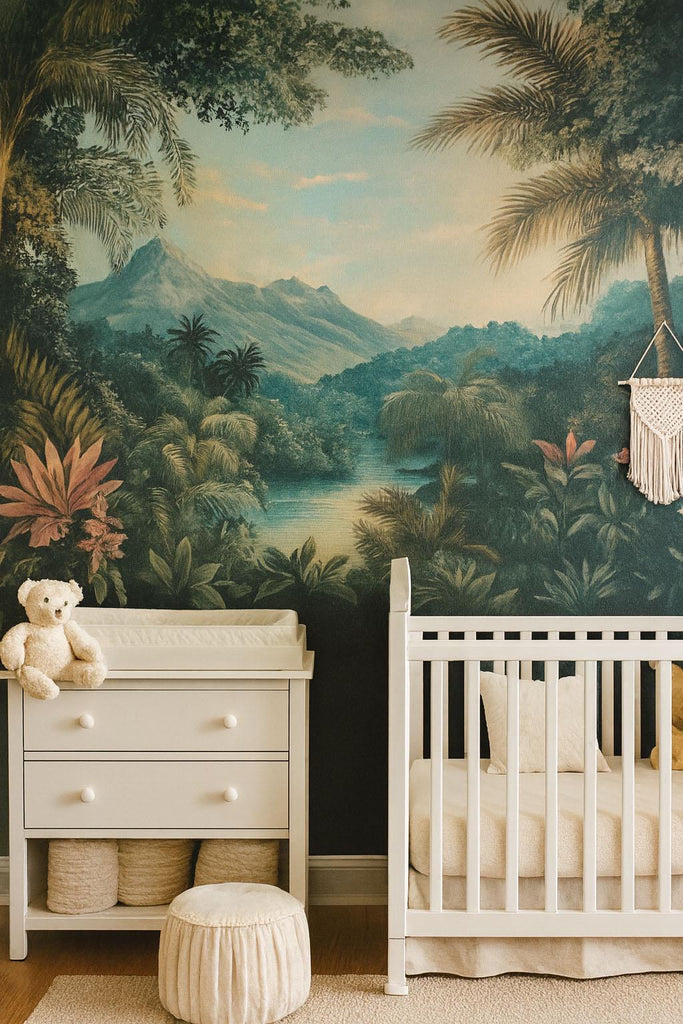 Tropical Jungle Wallpaper Mural For Kids Room | 3D Exotic Forest Wall Decor | Palm Leaf Beach House Wallpaper | Stylish Nature Mural Gift