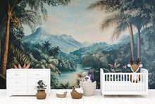 Load image into Gallery viewer, Tropical Jungle Wallpaper Mural For Kids Room | 3D Exotic Forest Wall Decor | Palm Leaf Beach House Wallpaper | Stylish Nature Mural Gift