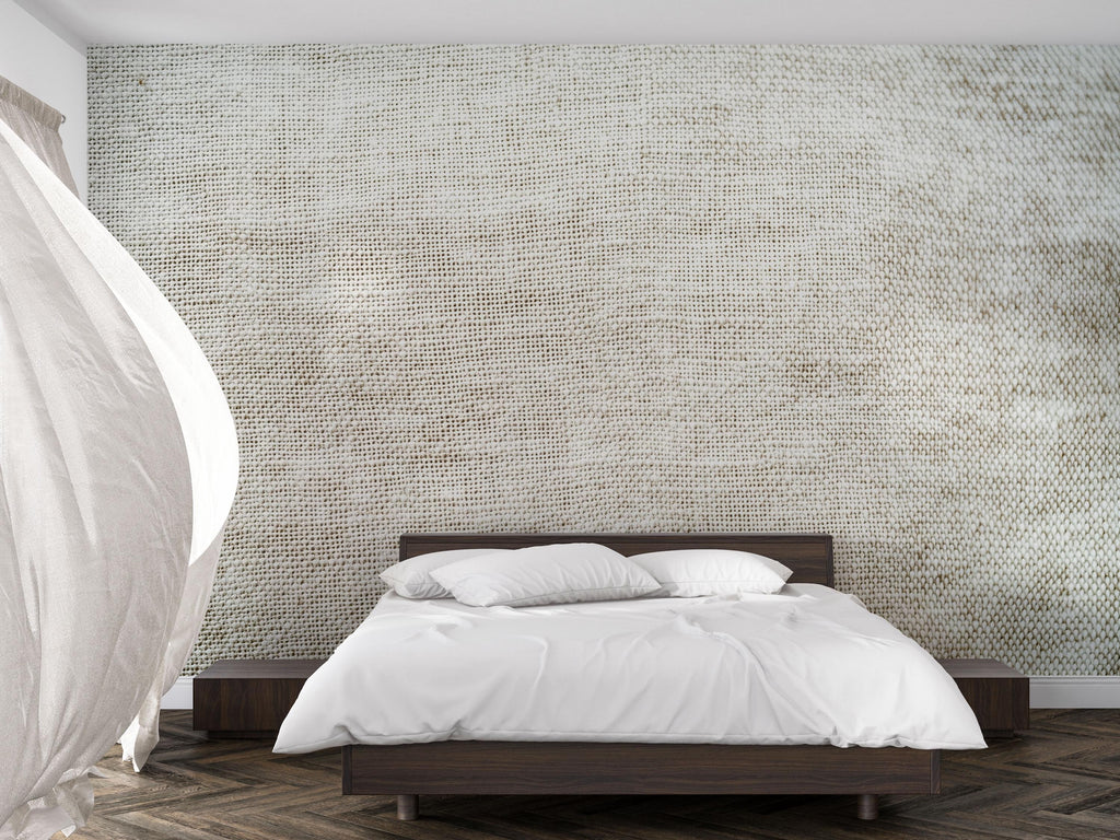 Neutral Textured Wallpaper Mural With Knitted Fabric Look | Cozy 3D Linen Style Wall Art For Beach House Bedroom | Minimalist Peel And Stick