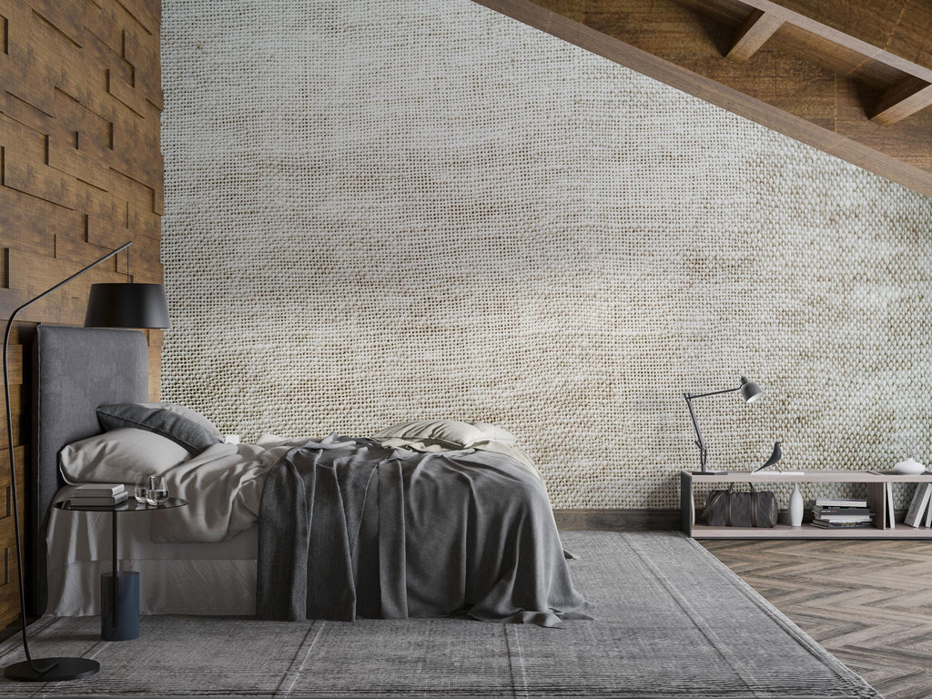 Neutral Textured Wallpaper Mural With Knitted Fabric Look | Cozy 3D Linen Style Wall Art For Beach House Bedroom | Minimalist Peel And Stick
