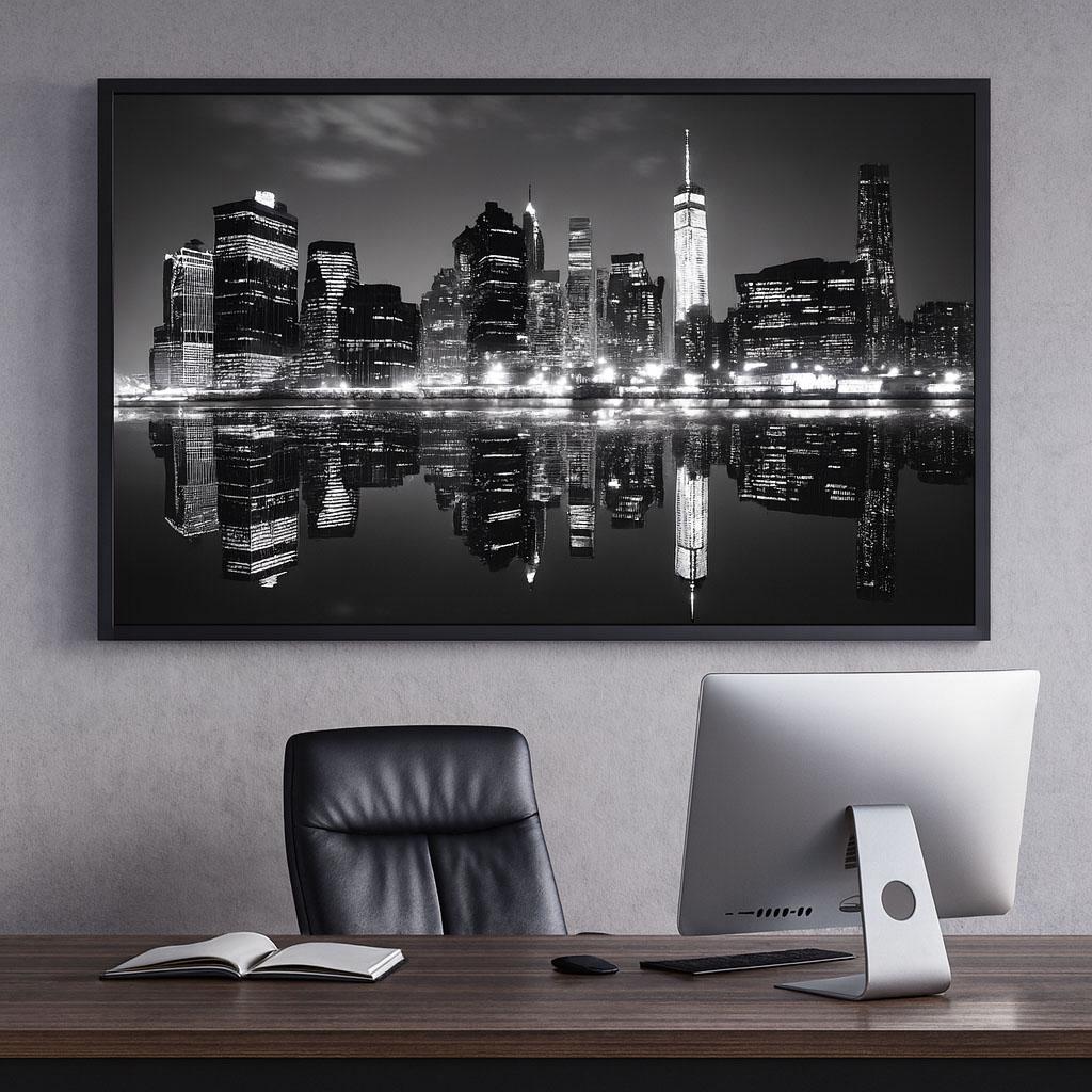 New York City Skyline Wallpaper Black And White Office Wall Mural Modern Cityscape Night View Removable Peel And Stick Large Wall Decor