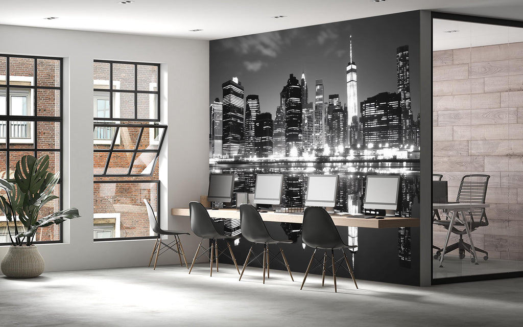 New York City Skyline Wallpaper Black And White Office Wall Mural Modern Cityscape Night View Removable Peel And Stick Large Wall Decor
