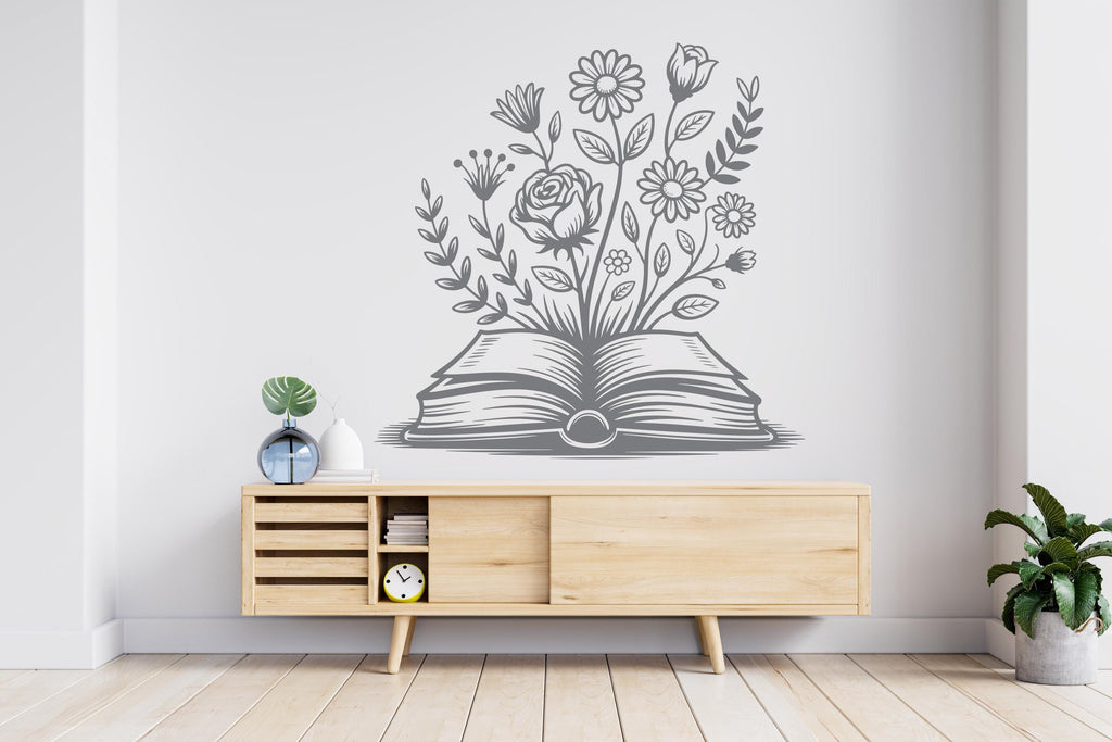 Book Floral vinyl wall art decals, book shelves decor, library wall decal, education decals, reading room, nurseries school gifts 834RS