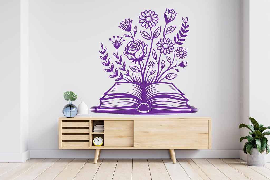 Book Floral vinyl wall art decals, book shelves decor, library wall decal, education decals, reading room, nurseries school gifts 834RS