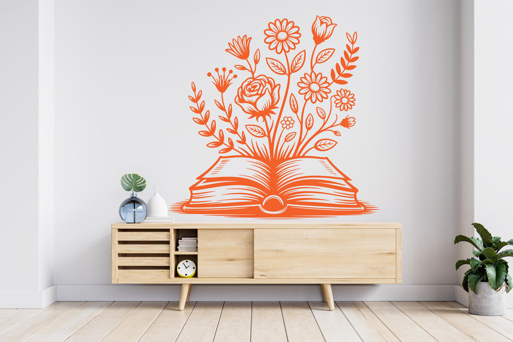 Book Floral vinyl wall art decals, book shelves decor, library wall decal, education decals, reading room, nurseries school gifts 834RS