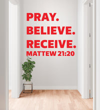 Load image into Gallery viewer, Pray, Believe, Recieve, Religious Wall Sign, Christian Wall Words, Church Sanctuary Wall Art, Church Wall Decor, Religious Wall Art 836RS
