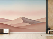 Load image into Gallery viewer, Desert Watercolor Sunset Wallpaper Mural – Elegant Warm Toned Dune Landscape with Cactus &amp; Mesas – Terracotta Peach Wall Art Decor 859RS