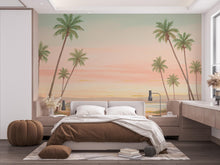 Load image into Gallery viewer, Palm Beach Wallpaper Watercolor Sea Palm Beach Mural with Ocean Beach Wall Art for Nursery Bedroom or Living Room 860RS