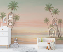 Load image into Gallery viewer, Palm Beach Wallpaper Watercolor Sea Palm Beach Mural with Ocean Beach Wall Art for Nursery Bedroom or Living Room 860RS