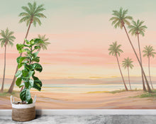 Load image into Gallery viewer, Palm Beach Wallpaper Watercolor Sea Palm Beach Mural with Ocean Beach Wall Art for Nursery Bedroom or Living Room 860RS