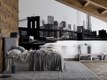 Load image into Gallery viewer, Brooklyn Bridge Wallpaper Mural, Black And White New York City Skyline Wall Art, Modern 3D Cityscape Wallpaper For Living Room Bedroom