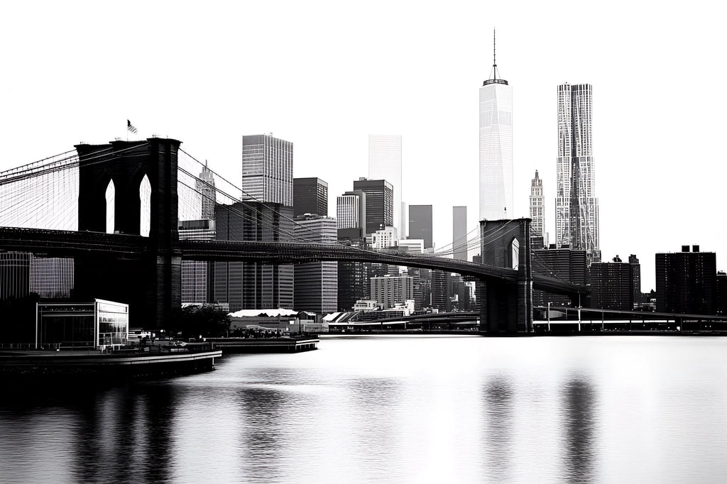 Brooklyn Bridge Wallpaper Mural, Black And White New York City Skyline Wall Art, Modern 3D Cityscape Wallpaper For Living Room Bedroom