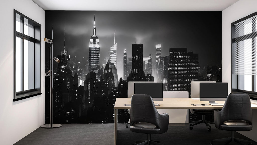 Black And White New York City Skyline Wallpaper Mural – Modern Office Wall Decor, NYC Empire State Building Wall Art, 3D Wallpaper For Home