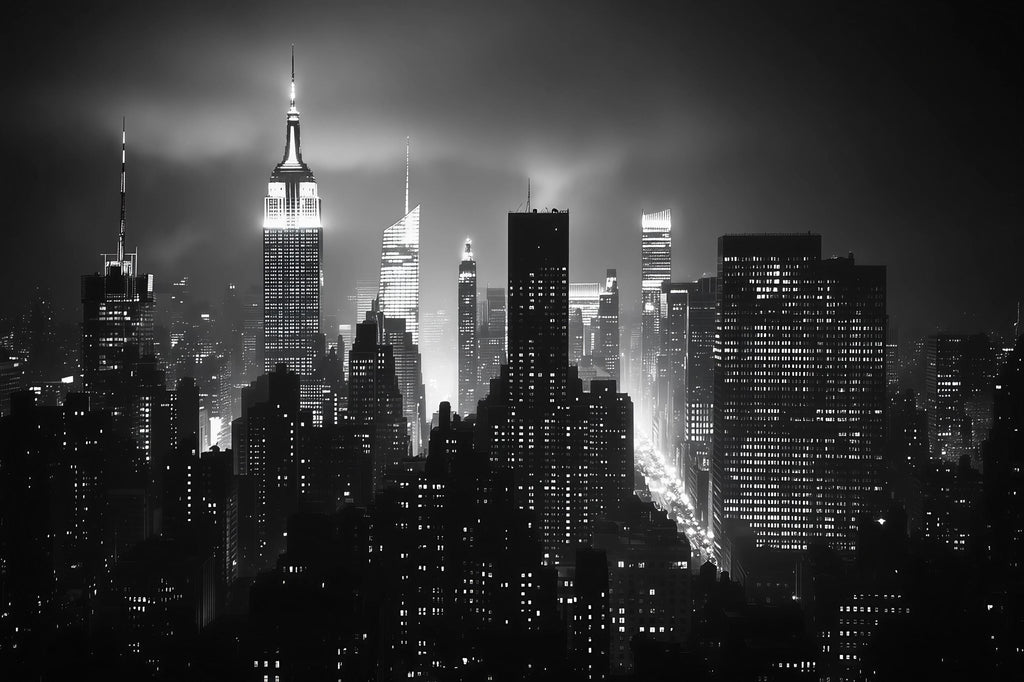 Black And White New York City Skyline Wallpaper Mural – Modern Office Wall Decor, NYC Empire State Building Wall Art, 3D Wallpaper For Home