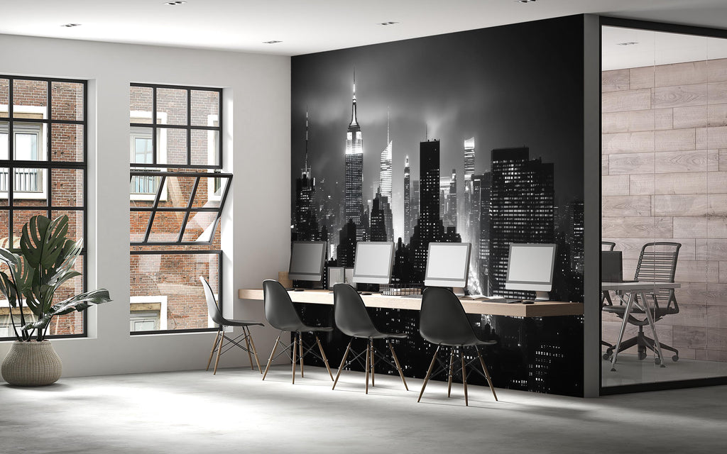 Black And White New York City Skyline Wallpaper Mural – Modern Office Wall Decor, NYC Empire State Building Wall Art, 3D Wallpaper For Home