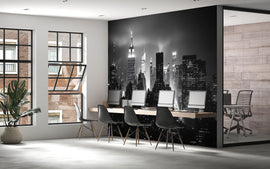 Black And White New York City Skyline Wallpaper Mural – Modern Office Wall Decor, NYC Empire State Building Wall Art, 3D Wallpaper For Home