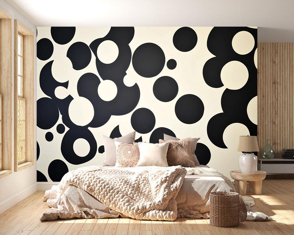 Modern Bold Circles Pattern 3D Wallpaper – Stylish Black and White Geometric Wall Decor for Living Room, Bedroom, or Office – Contemporary